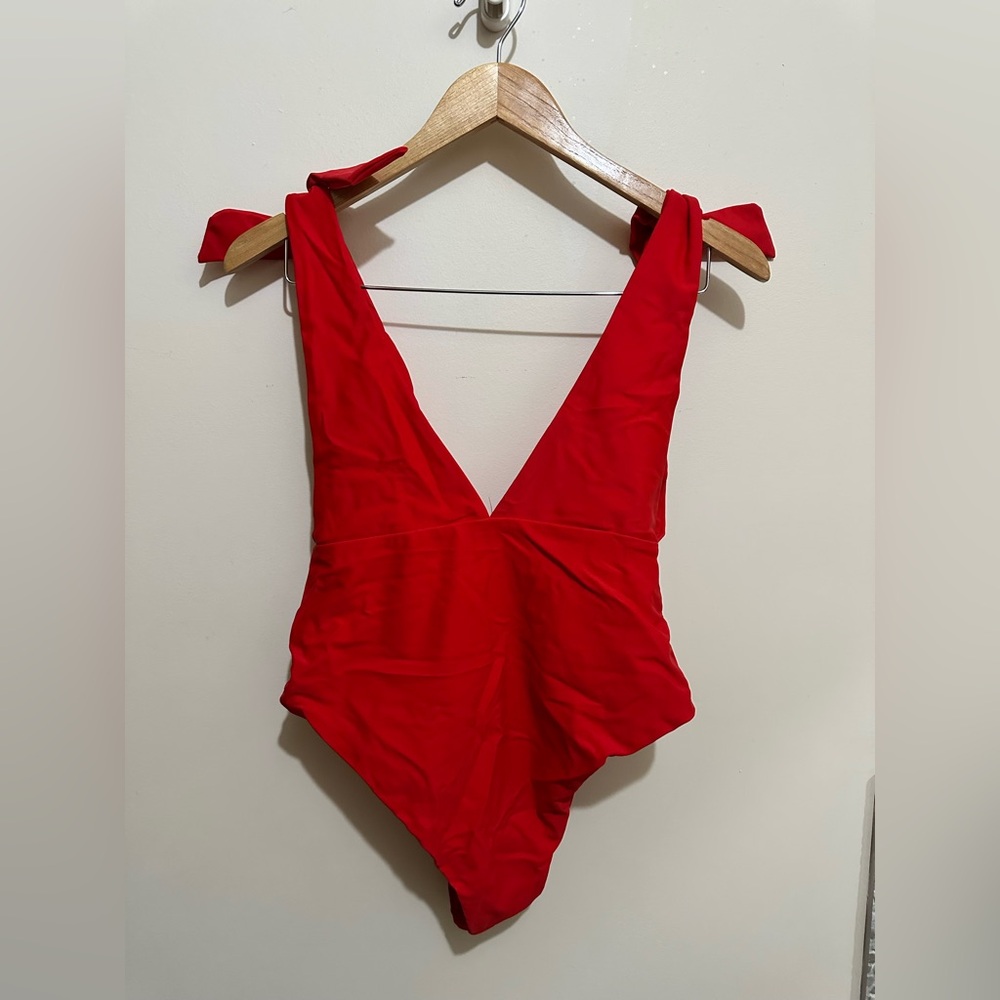 Red V-Neck Swimsuit